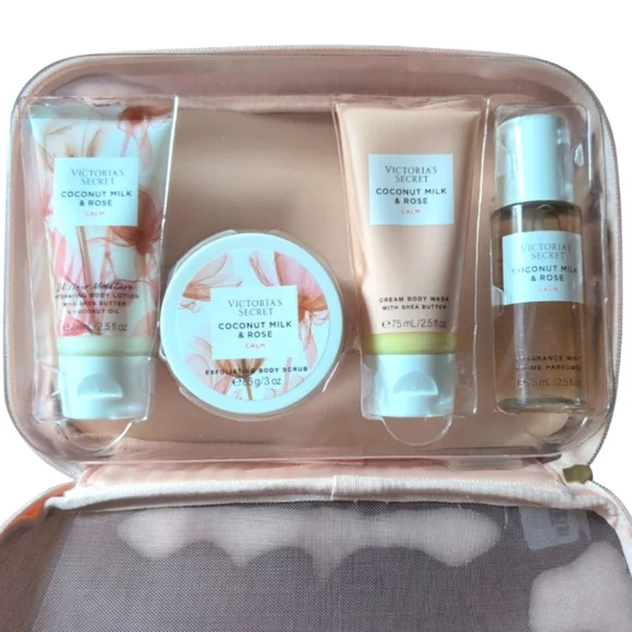 NWT Victoria's Secret Coconut Milk & Rose Bath Set - Cream and Pink - Picture 2 of 3